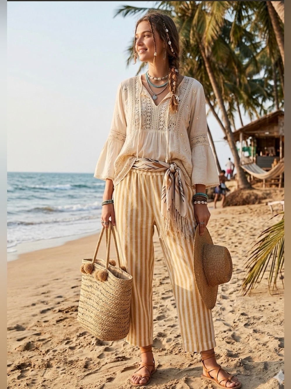 MADEWELL Tapered Huston Pull-On Crop Pants in Stripe White/Yellow Size S